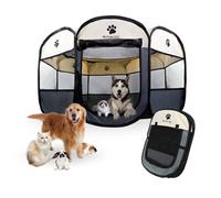 Parque plegable para perros | Gatos | Roedores | 8 ventanas | 2 puertas | Seguro | Cordón elástico | Gris | Scooby | Mobiclinic