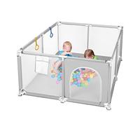 Parques de Juegos para Bebé con 30 Bolas y 2/4 Anillas de Seguridad, Parque Infantil Bebé Ultraligero y Portátil Centro de Actividades para Niños en Interiores y Exteriores (120x120cm, Gris)