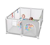 Parques de Juegos para Bebé con 30 Bolas y 2/4 Anillas de Seguridad, Parque Infantil Bebé Ultraligero y Portátil Centro de Actividades para Niños en Interiores y Exteriores (120x180cm, Gris)