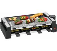 Clatronic Grill RG 3678 2 in1 Raclette, Reversible Fundido Placa, Natural Parrilla Piedra, 180 ° Giratorio, Antiadherente, 1200 W, Acero Inoxidable, Negro