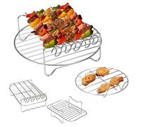 Parrilla Barbacoa Air Fryer Stainless Steel Holder BBQ Rack Double Round Versatile Layer Grill Baking Tray Replacement Barbecue Kitchen Tools para camping(02)