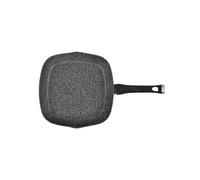 Parrilla cuadrada antiadherente ideal para carne y pescado, sartén antiadherente para cocinar sin aceite, de aluminio y mango de baquelita, 28 x 28 cm, negro