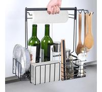 Parrilla de camping al aire libre con soporte para toallas de papel y 4 ganchos de gran capacidad para restaurantes, estante portátil para condimentos con asa