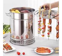 Parrilla de carbón con pinchos y juego de accesorios, diseño de barril sin humo para asar a 360°