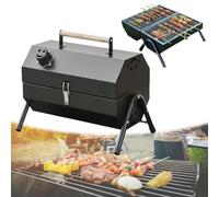 Parrilla de carbón de mesa, mini parrilla portátil for barbacoa, pequeña barbacoa de carbón for balcón, patio, camping, picnic, cocina interior y exterior, construcción de acero duradero(Black)