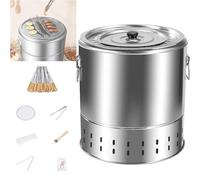 Parrilla de carbón para barbacoa sin humo, cubo de acero compacto con rejillas de ventilación para asar a 360°, separación de carbón de aceite, ideal para camping, jardín, remolques
