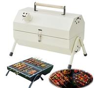 Parrilla de carbón portátil con rejilla de doble cara, parrilla portátil for barbacoa al aire libre, estufa de parrilla de mesa compacta, resistente, diseño innovador, fácil montaje(White)