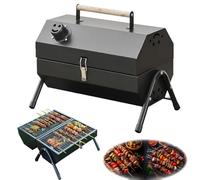 Parrilla de carbón portátil con rejilla de doble cara, parrilla portátil for barbacoa al aire libre, estufa de parrilla de mesa compacta, resistente, diseño innovador, fácil montaje(Black)