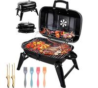 Parrilla de carbón portátil, parrilla de barbacoa ligera Mini plegable con estante de calentamiento, parrilla de carbón de mesa pequeña para acampar, cocina al aire libre, patio trasero parrilla