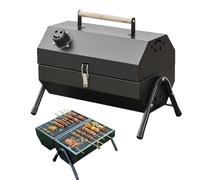 Parrilla de carbón portátil, pequeña parrilla de mesa for acampar al aire libre, patio trasero, fiesta, barbacoa, acero extra grueso, resistente, diseño innovador, fácil montaje(Black)