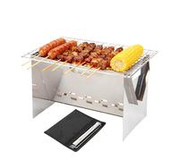 Parrilla de Carbón, Pozo de Fuego Plegable de Acero Inoxidable, Barbacoa de Carbón Portátil para Acampada, para Cocina en Hoguera, Barbacoa en Patio, Picnic en Jardín, Playa, Senderismo y Reuniones