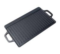 Parrilla de hierro fundido de doble cara, versátil para acampar al aire libre, ideal para asar a rayas y planas.