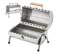 Relaxdays Parrilla de mesa, 2 superficies 34×21,5 cm, plegable, plateada | Ahumador, mango madera, acero inoxidable