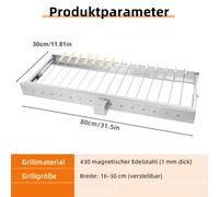 Parrilla de portátil, fabricada en acero inoxidable de grado alimenticio. una superficie de cocción de ancho ajustable y equipada con brochetas. Ideal para fiestas, reuniones y viajes de . : 80 cm