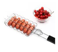 Parrilla de salchichas de 55 x 12 x 3 pulgadas, cesta de parrilla para 6 perros calientes, parrilla de metal para salchichas, soporte de clip de malla para picnic, herramientas de cocina