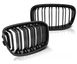 Parrilla delantera compatible con BMW Serie 1 F20 F21 2011 2012 2013 2014 parrilla central delantera Sport GV-158 parrilla delantera de repuesto para riñón negro brillante doble barra deportiva