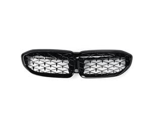 Parrilla Doble Línea Parrilla Delantera Tipo Riñón Estilo Meteor Diamond Grille 51138072085 Para Serie 3 G20 G21 2019-2020, Color Negro Brillante Rejilla Aire Delantera