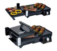 Parrilla Eléctrica 2 en 1 (Plancha y Doble Grill) | Sandwichera y Tostadora Pan con Termostato Regulable e Indicador de Luz | Bandeja Recoge Grasa y Asa Integrada para Fácil Transporte | Libre PFOA