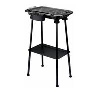 Parrilla eléctrica con soporte, barbacoa de interior y exterior, base extraíble con patas de metal, color negro, rejilla de acero, termostato ajustable, barbacoa, potencia 2000 W