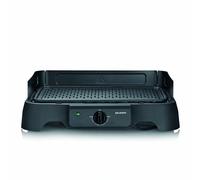 Severin Barbacoa eléctrica, 2000 W, temperatura de 40 a 220 °C, 39 x 23 cm, plancha con revestimiento cerámico sin PFAS, protector contra viento, bandeja extraíble, interior y exterior, Negro, PG 8595