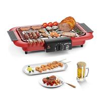Parrilla eléctrica para barbacoa, antiadherente y sin humo, para interiores y exteriores, 2000 W, doble tubo, alta potencia, portátil, con soporte extraíble para barbacoas. (rojo)