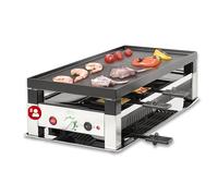 Parrilla eléctrica Solis 5 en 1 (1400 W) para 8 personas, con raclette y mini wok. Ideal para interior, balcón o jardín. Diseño de acero inoxidable