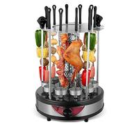Parrilla eléctrica Vertical sin Humo Estufa de Barbacoa giratoria automática para el hogar Brocheta sin Humo con Bandeja de Aceite incorporada para el hogar Viajes al Aire Libre Senderismo C