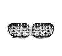 Parrilla Frontal Para X1 F48 LCI 2020-2022 Parrillas Delanteras Carreras Estilo Doble Línea Parrillas Superiores Estilo Diamantes Parrilla Delantera Riñón(Diamond-Silver)