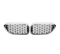Parrilla frontal Parrillas Delanteras Riñón Negro Brillante Estilo Diamante Doble Para Serie 5 G30/G31/G38 530i 540i 550i (2018-2020). Rejilla De Radiador(Diamond-Silver)