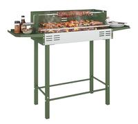 Parrilla giratoria para barbacoa Outsunny con asador de carbón para pollo y pavo, con rejilla de 3 niveles y estantes laterales plegables, acero inoxidable, verde oscuro.