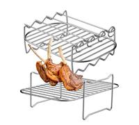 Parrilla para barbacoa - Planta de doble capa de acero inoxidable para cocinar, puerta de ala de pollo de alcance calefactor rectangular para jardín, senderismo, camping, viajes, al aire libre