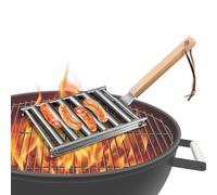 Parrilla para Perritos Calientes con Mango de Madera Herramientas | Rodillo Asador para Salchichas BBQ para Jardín Picnic Camping Barbacoa Exterior Cocina