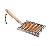 Parrilla para Perritos Calientes con Mango de Madera Herramientas | Rodillo Asador para Salchichas BBQ para Jardín Picnic Camping Barbacoa Exterior Cocina