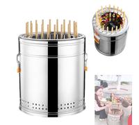 Parrilla portátil de carbón de acero inoxidable, estufa redonda compacta con mango resistente al calor, ahumador de carbón pequeño para asar carne, verduras, camping al aire libre, picnic