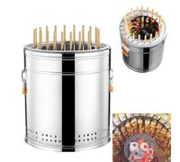 Parrilla portátil de carbón de barril de acero inoxidable, parrilla ahumadora de barril combinada de barril de acero inoxidable, calor uniforme Ahumador vertical limpio y fácil de usar(Double,S)