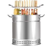 Parrilla portátil de carbón sin humo con 28 pinchos y accesorios, diseño de barril vertical, asado completo de 360°, ideal para cocinar al aire libre