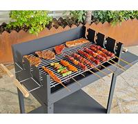Parrilla portátil para barbacoa de carbón, rejillas de cocción dobles grandes con alturas ajustables, ruedas rodantes, mesa auxiliar, color negro