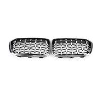 Parrilla Radiador Para Serie 1 F20 F21 2015-2019 Parrillas Delanteras De Carreras Parachoques Rejilla Riñón Rejillas Doble Listón Estilo Negro Parrilla De Coche(Diamond-Silver)