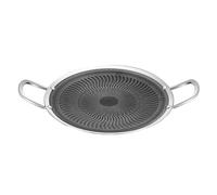 Parrilla redonda de acero inoxidable 316, sartén redonda antiadherente portátil con asa, sartén tradicional coreana para barbacoa en interiores o exteriores, color plateado de 34 cm