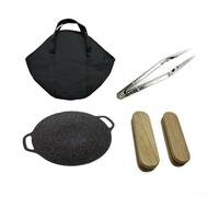 Parrilla redonda de camping para parrilla al aire libre, cocina de piedra, bandeja de barbacoa, cuerpo de metal robusto con mango de madera para un uso seguro (29 cm)