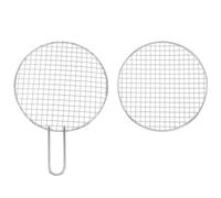 Parrilla redonda estilo coreano para barbacoa de malla gruesa de acero inoxidable antiadherente, resistente a altas temperaturas, ideal para cocina y parrilla al aire libre con asa, 2 unidades