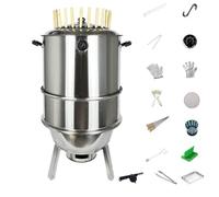 Parrilla Vertical de Carbón con Termómetro Barbacoa de Acero Inoxidable con Diversos Accesorios Calentamiento Uniforme de 360° Desmontable for Barbacoa, Pavo, Ganso, Cordero(C)