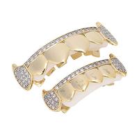 Parrillas de boca de hip hop, parrillas de dientes de hip hop en la parte superior de la boca, parrillas de dientes chapadas en oro Grillz, dientes de diamante Grillz para hombres y mujeres, dientes d