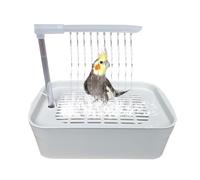 Parrot Bath Tub, Automatic Bird Shower, USB Powered Cockatiel Bath, Rotating Water Flows, Pet Cage Bathing Toy, Fun Cleaning for Birds, 33x22x26cm White Grey
