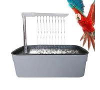 Parrot Bath Tub, Automatic Bird Shower, USB Powered Cockatiel Bath, Rotating Water Flows, Pet Cage Bathing Toy, Fun Cleaning for Birds, 33x22x26cm White Grey