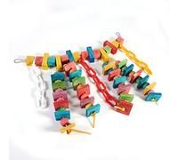 Parrot Chew Toys for Cage | Untreated Wood Bird Toys with Bright Colors | Hanging Swing & Perch for Parrots/Cockatiels/Conures | 15.75" Chewable Scratcher