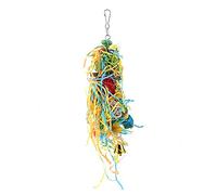 Parrot Chewing Toy & Swing | Colorful Wooden Bird Cage Accessories | Hanging Stand with Bell for Stress Relief/Exercise/Play | 3.1oz Lightweight, 11.8x5.5 Inches