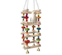 Parrot Chewing Toys, Bird Cage Stand Accessory, 37x10x10cm/14.57x3.94x3.94 Inches Natural Wood Bite Toy with Hanging Hook 1 Piece Multi-Color for Pet Training Friends