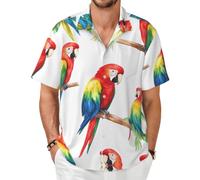 Parrot Collection - Camisa de manga corta con botones para el verano, Negro, X-Small-8X-Large