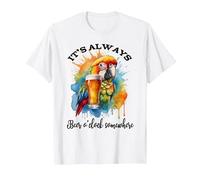Parrot Drinking Its Beer Oclock Somewhere Always 5 O'Clock Camiseta, Hombre, Blanco, S
